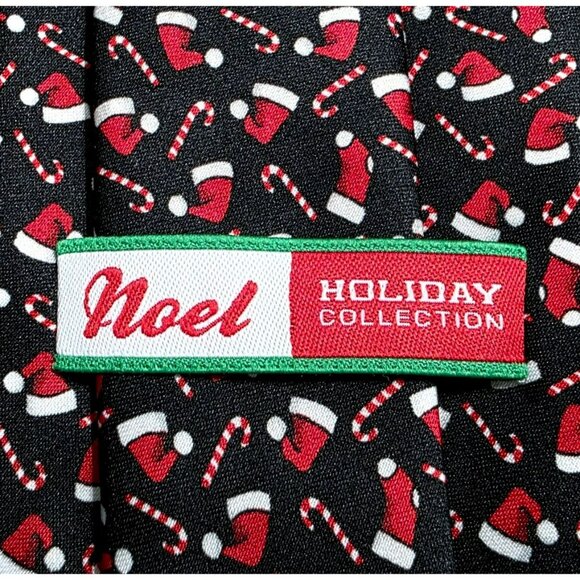 VTG Santa Hat Candy Cane Christmas Neck Tie Novelty Holiday Party Black Red Noel - Picture 3 of 7